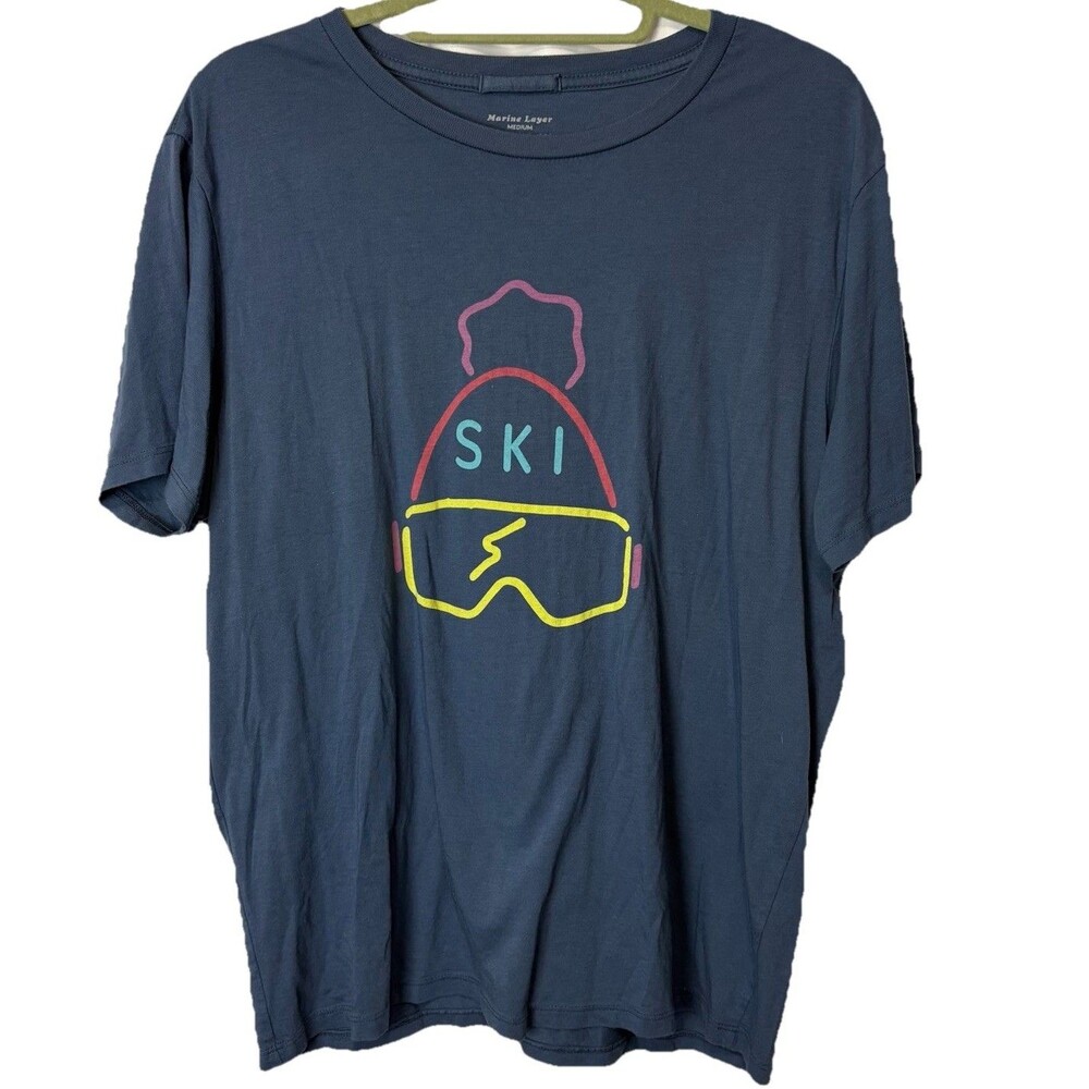 Marine Layer Mens T-Shirt Size Medium Blue Ski Theme USA Made